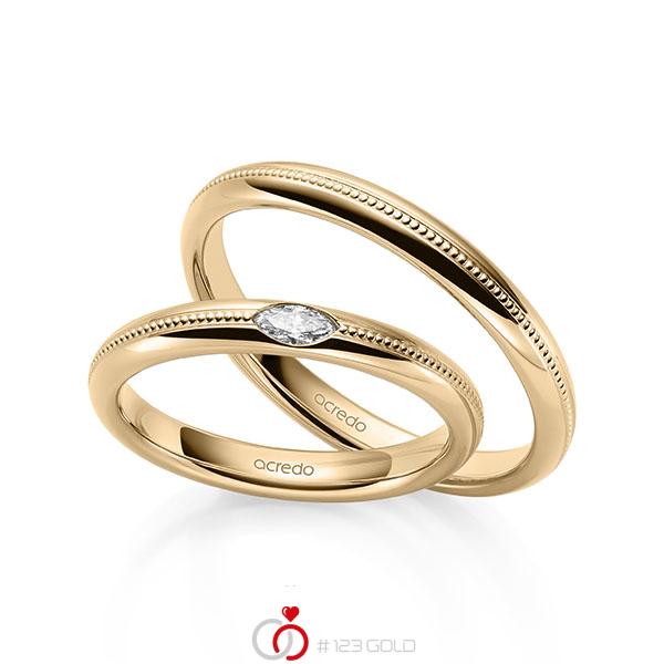 Paar klassische Trauringe/Eheringe in Roségold 585 mit zus. 0,1 ct. tw, vs von acredo - A-2142-1 Paar klassische Trauringe/Eheringe in Roségold 585 mit zus. 0,1 ct. tw, vs von acredo - A-2142-1