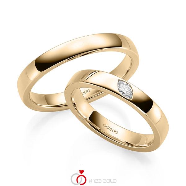 Paar klassische Trauringe/Eheringe in Roségold 585 mit zus. 0,1 ct. tw, vs von acredo - A-2145-3 Paar klassische Trauringe/Eheringe in Roségold 585 mit zus. 0,1 ct. tw, vs von acredo - A-2145-3