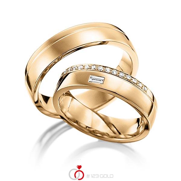 Paar klassische Trauringe/Eheringe in Roségold 585 mit zus. 0,21 ct. Brillant & Baguette-Diamant tw, si tw, vs von 123gold - Y-1080-3 Paar klassische Trauringe/Eheringe in Roségold 585 mit zus. 0,21 ct. Brillant & Baguette-Diamant tw, si tw, vs von 123gold - Y-1080-3