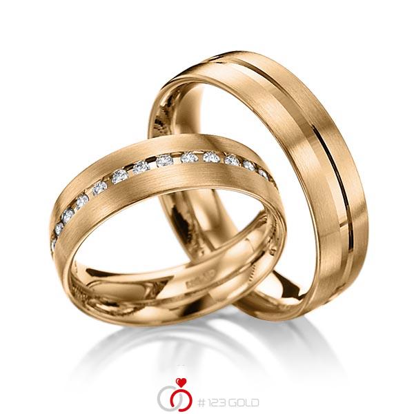 Paar klassische Trauringe/Eheringe in Roségold 585 mit zus. 0,225 ct. Brillant tw, si von 123gold - Y-1038-5 Paar klassische Trauringe/Eheringe in Roségold 585 mit zus. 0,225 ct. Brillant tw, si von 123gold - Y-1038-5