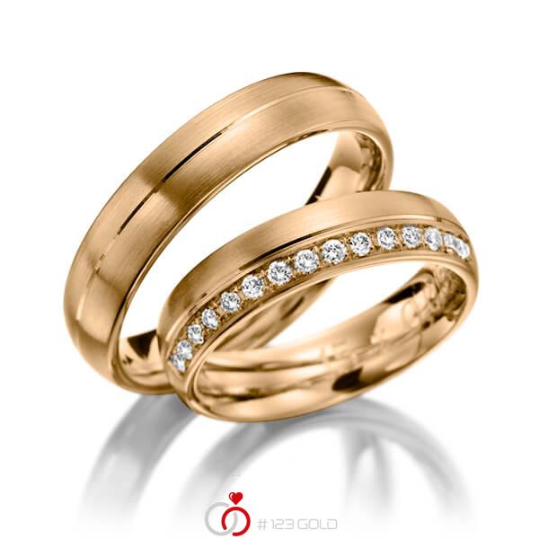 Paar klassische Trauringe/Eheringe in Roségold 585 mit zus. 0,225 ct. Brillant tw, si von Steinberg - Q-1200-5 Paar klassische Trauringe/Eheringe in Roségold 585 mit zus. 0,225 ct. Brillant tw, si von Steinberg - Q-1200-5