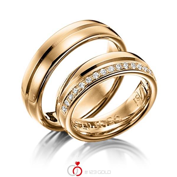 Paar klassische Trauringe/Eheringe in Roségold 585 mit zus. 0,225 ct. Brillant tw, si von Steinberg - Q-1213-7 Paar klassische Trauringe/Eheringe in Roségold 585 mit zus. 0,225 ct. Brillant tw, si von Steinberg - Q-1213-7