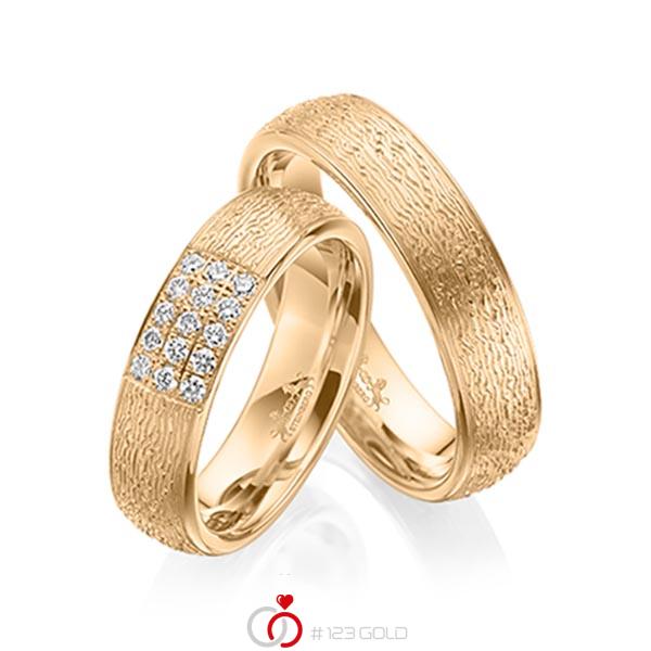 Paar klassische Trauringe/Eheringe in Roségold 585 mit zus. 0,225 ct. Brillant tw, si von Steinberg - Q-1569-4 Paar klassische Trauringe/Eheringe in Roségold 585 mit zus. 0,225 ct. Brillant tw, si von Steinberg - Q-1569-4