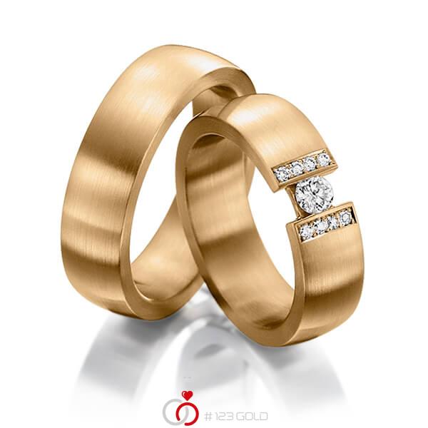 Paar klassische Trauringe/Eheringe in Roségold 585 mit zus. 0,25 ct. Brillant tw, si von Steinberg - Q-1228-5 Paar klassische Trauringe/Eheringe in Roségold 585 mit zus. 0,25 ct. Brillant tw, si von Steinberg - Q-1228-5