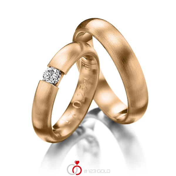 Paar klassische Trauringe/Eheringe in Roségold 585 mit zus. 0,25 ct. Brillant tw, si von Steinberg - Q-1250-6 Paar klassische Trauringe/Eheringe in Roségold 585 mit zus. 0,25 ct. Brillant tw, si von Steinberg - Q-1250-6
