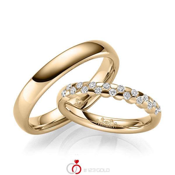 Paar klassische Trauringe/Eheringe in Roségold 585 mit zus. 0,27 ct. Brillant tw, si von Steinberg - Q-1679-3 Paar klassische Trauringe/Eheringe in Roségold 585 mit zus. 0,27 ct. Brillant tw, si von Steinberg - Q-1679-3