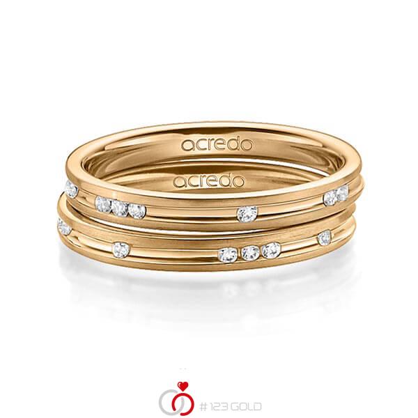 Paar klassische Trauringe/Eheringe in Roségold 585 mit zus. 0,28 ct. Brillant tw, si von acredo - A-1396-7 Paar klassische Trauringe/Eheringe in Roségold 585 mit zus. 0,28 ct. Brillant tw, si von acredo - A-1396-7
