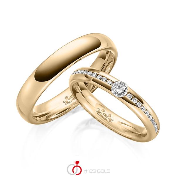 Paar klassische Trauringe/Eheringe in Roségold 585 mit zus. 0,28 ct. Brillant tw, si von Steinberg - Q-1631-4 Paar klassische Trauringe/Eheringe in Roségold 585 mit zus. 0,28 ct. Brillant tw, si von Steinberg - Q-1631-4