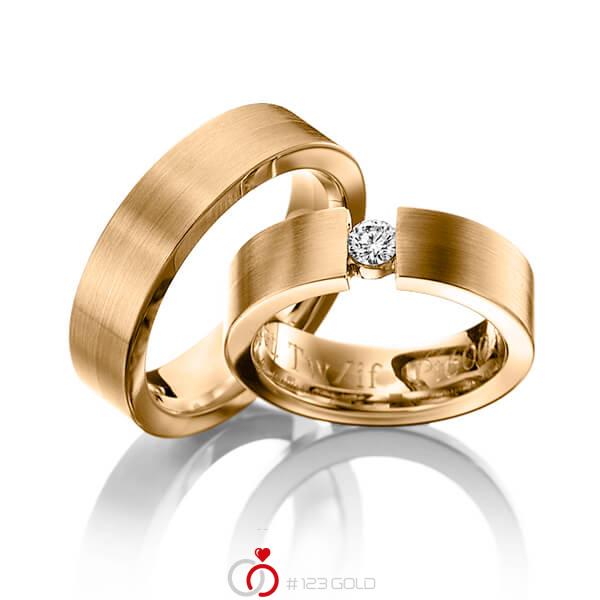 Paar klassische Trauringe/Eheringe in Roségold 585 mit zus. 0,2 ct. Brillant tw, if von 123gold - Y-1129-8 Paar klassische Trauringe/Eheringe in Roségold 585 mit zus. 0,2 ct. Brillant tw, if von 123gold - Y-1129-8