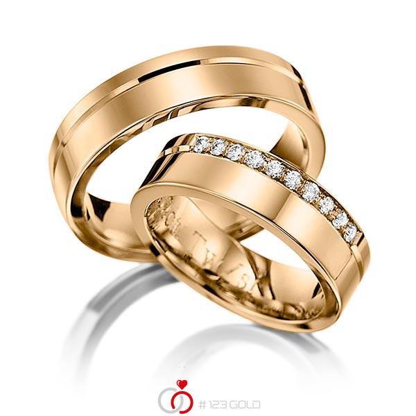 Paar klassische Trauringe/Eheringe in Roségold 585 mit zus. 0,2 ct. Brillant tw, si von 123gold - Y-1135-6 Paar klassische Trauringe/Eheringe in Roségold 585 mit zus. 0,2 ct. Brillant tw, si von 123gold - Y-1135-6