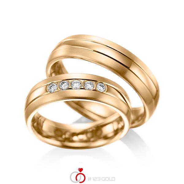 Paar klassische Trauringe/Eheringe in Roségold 585 mit zus. 0,2 ct. Brillant tw, si von acredo - A-1001-3 Paar klassische Trauringe/Eheringe in Roségold 585 mit zus. 0,2 ct. Brillant tw, si von acredo - A-1001-3