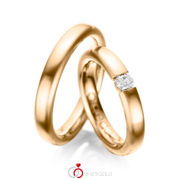 Paar klassische Trauringe/Eheringe in Roségold 585 mit zus. 0,2 ct. Brillant tw, si von acredo - A-1051-7 Paar klassische Trauringe/Eheringe in Roségold 585 mit zus. 0,2 ct. Brillant tw, si von acredo - A-1051-7