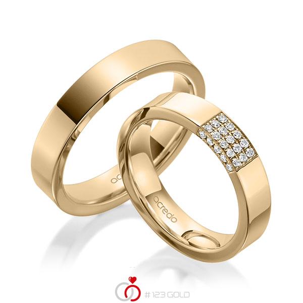 Paar klassische Trauringe/Eheringe in Roségold 585 mit zus. 0,2 ct. Brillant tw, si von acredo - A-1972-3 Paar klassische Trauringe/Eheringe in Roségold 585 mit zus. 0,2 ct. Brillant tw, si von acredo - A-1972-3