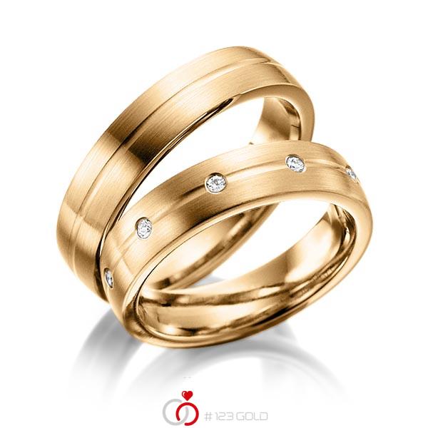Paar klassische Trauringe/Eheringe in Roségold 585 mit zus. 0,2 ct. Brillant tw, si von Steinberg - Q-1230-9 Paar klassische Trauringe/Eheringe in Roségold 585 mit zus. 0,2 ct. Brillant tw, si von Steinberg - Q-1230-9