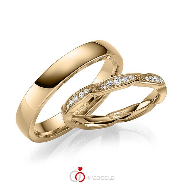 Paar klassische Trauringe/Eheringe in Roségold 585 mit zus. 0,315 ct. Brillant tw, si von Steinberg - Q-1675-1 Paar klassische Trauringe/Eheringe in Roségold 585 mit zus. 0,315 ct. Brillant tw, si von Steinberg - Q-1675-1