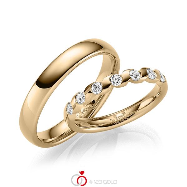 Paar klassische Trauringe/Eheringe in Roségold 585 mit zus. 0,35 ct. Brillant tw, si von Steinberg - Q-1680-1 Paar klassische Trauringe/Eheringe in Roségold 585 mit zus. 0,35 ct. Brillant tw, si von Steinberg - Q-1680-1