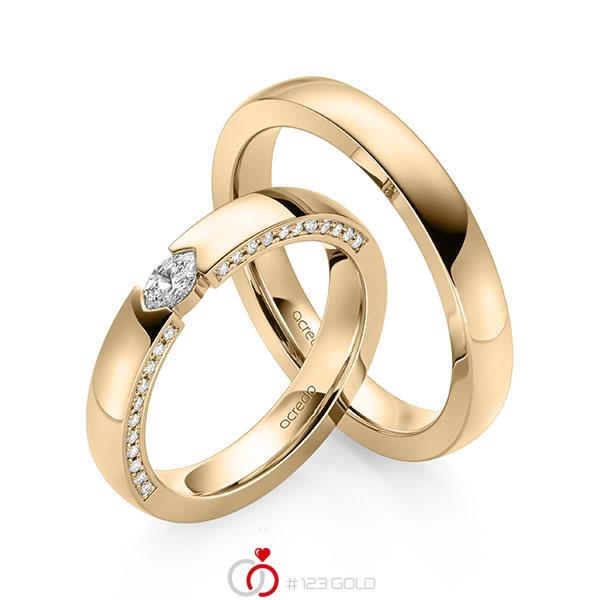 Paar klassische Trauringe/Eheringe in Roségold 585 mit zus. 0,37 ct. Brillant tw, vs tw, si von acredo - A-2166-3 Paar klassische Trauringe/Eheringe in Roségold 585 mit zus. 0,37 ct. Brillant tw, vs tw, si von acredo - A-2166-3