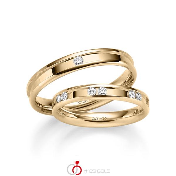 Paar klassische Trauringe/Eheringe in Roségold 585 mit zus. 0,45 ct. Brillant tw, si von acredo - A-2230-2 Paar klassische Trauringe/Eheringe in Roségold 585 mit zus. 0,45 ct. Brillant tw, si von acredo - A-2230-2
