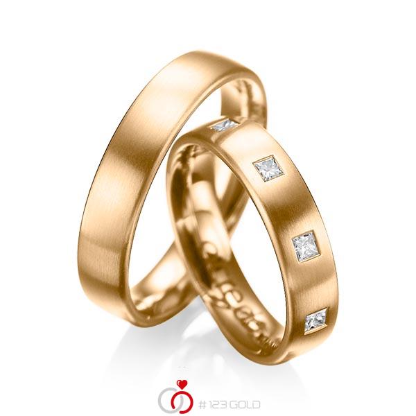 Paar klassische Trauringe/Eheringe in Roségold 585 mit zus. 0,45 ct. Prinzess-Diamant tw, si von acredo - A-1004-5 Paar klassische Trauringe/Eheringe in Roségold 585 mit zus. 0,45 ct. Prinzess-Diamant tw, si von acredo - A-1004-5