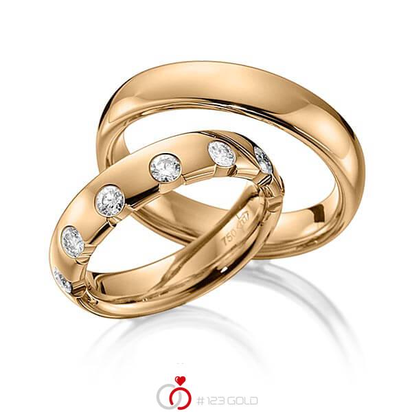 Paar klassische Trauringe/Eheringe in Roségold 585 mit zus. 0,49 ct. Brillant tw, si von 123gold - Y-1269-5 Paar klassische Trauringe/Eheringe in Roségold 585 mit zus. 0,49 ct. Brillant tw, si von 123gold - Y-1269-5