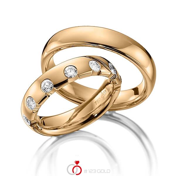 Paar klassische Trauringe/Eheringe in Roségold 585 mit zus. 0,49 ct. Brillant tw, si von Steinberg - Q-1222-5 Paar klassische Trauringe/Eheringe in Roségold 585 mit zus. 0,49 ct. Brillant tw, si von Steinberg - Q-1222-5