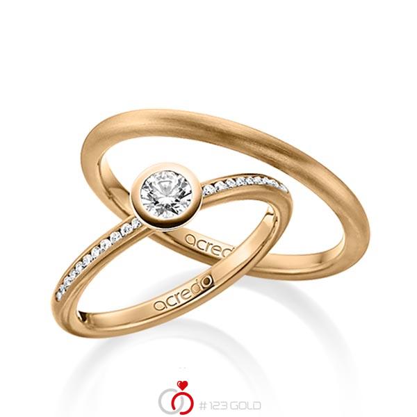 Paar klassische Trauringe/Eheringe in Roségold 585 mit zus. 0,4 ct. Brillant tw, si von acredo - A-1504-1 Paar klassische Trauringe/Eheringe in Roségold 585 mit zus. 0,4 ct. Brillant tw, si von acredo - A-1504-1