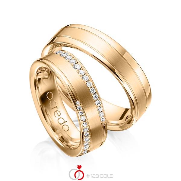 Paar klassische Trauringe/Eheringe in Roségold 585 mit zus. 0,556 ct. Brillant tw, si von acredo - A-1162-3 Paar klassische Trauringe/Eheringe in Roségold 585 mit zus. 0,556 ct. Brillant tw, si von acredo - A-1162-3