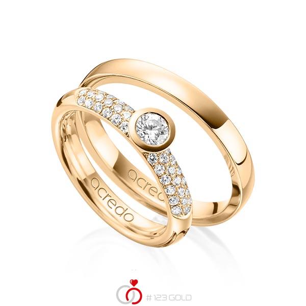 Paar klassische Trauringe/Eheringe in Roségold 585 mit zus. 0,61 ct. Brillant tw, si tw, vs von acredo - A-1380-2 Paar klassische Trauringe/Eheringe in Roségold 585 mit zus. 0,61 ct. Brillant tw, si tw, vs von acredo - A-1380-2