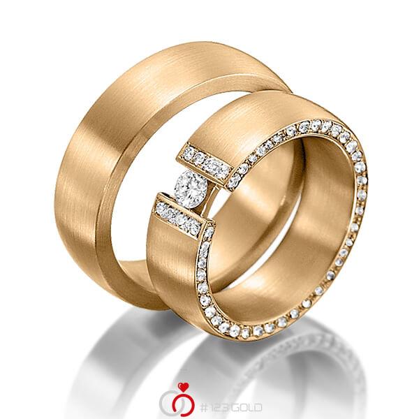 Paar klassische Trauringe/Eheringe in Roségold 585 mit zus. 0,63 ct. Brillant tw, si von Steinberg - Q-1227-5 Paar klassische Trauringe/Eheringe in Roségold 585 mit zus. 0,63 ct. Brillant tw, si von Steinberg - Q-1227-5