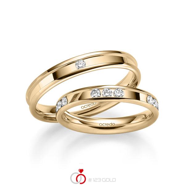 Paar klassische Trauringe/Eheringe in Roségold 585 mit zus. 0,64 ct. Brillant tw, si von acredo - A-2231-6 Paar klassische Trauringe/Eheringe in Roségold 585 mit zus. 0,64 ct. Brillant tw, si von acredo - A-2231-6