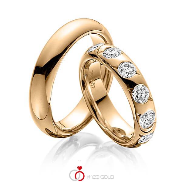 Paar klassische Trauringe/Eheringe in Roségold 585 mit zus. 1,32 ct. Brillant tw, si von 123gold - Y-1275-5 Paar klassische Trauringe/Eheringe in Roségold 585 mit zus. 1,32 ct. Brillant tw, si von 123gold - Y-1275-5