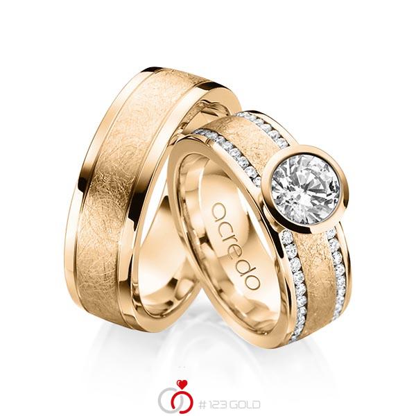 Paar klassische Trauringe/Eheringe in Roségold 750 mit 1 ct. + zus. 0,4 ct. Brillant tw, si von acredo - A-1208-3 Paar klassische Trauringe/Eheringe in Roségold 750 mit 1 ct. + zus. 0,4 ct. Brillant tw, si von acredo - A-1208-3