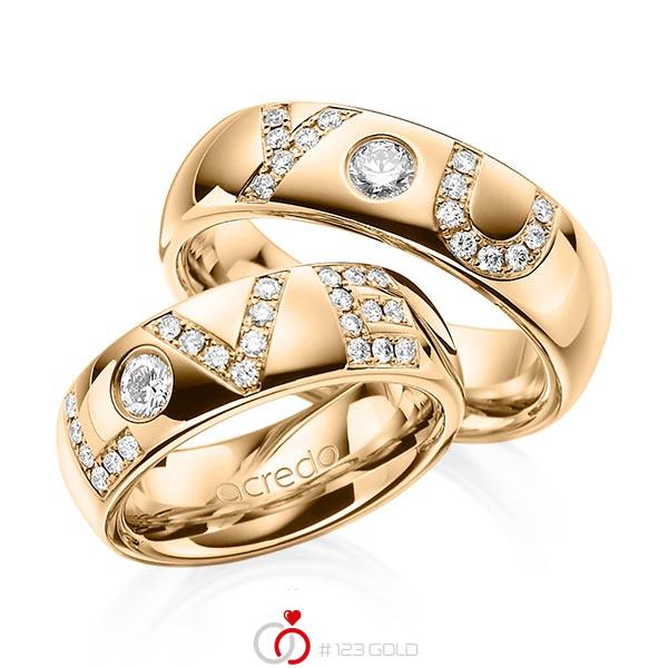 Paar klassische Trauringe/Eheringe in Roségold 750 mit zus. 0,955 ct. Brillant tw, si von acredo - A-1253-4 Paar klassische Trauringe/Eheringe in Roségold 750 mit zus. 0,955 ct. Brillant tw, si von acredo - A-1253-4