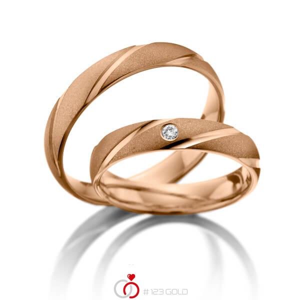Paar klassische Trauringe/Eheringe in Rotgold 375 mit zus. 0,01 ct. Brillant tw, si - NP-1060-3 Paar klassische Trauringe/Eheringe in Rotgold 375 mit zus. 0,01 ct. Brillant tw, si - NP-1060-3