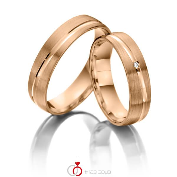Paar klassische Trauringe/Eheringe in Rotgold 375 mit zus. 0,02 ct. Brillant tw, si - NP-1108-4 Paar klassische Trauringe/Eheringe in Rotgold 375 mit zus. 0,02 ct. Brillant tw, si - NP-1108-4
