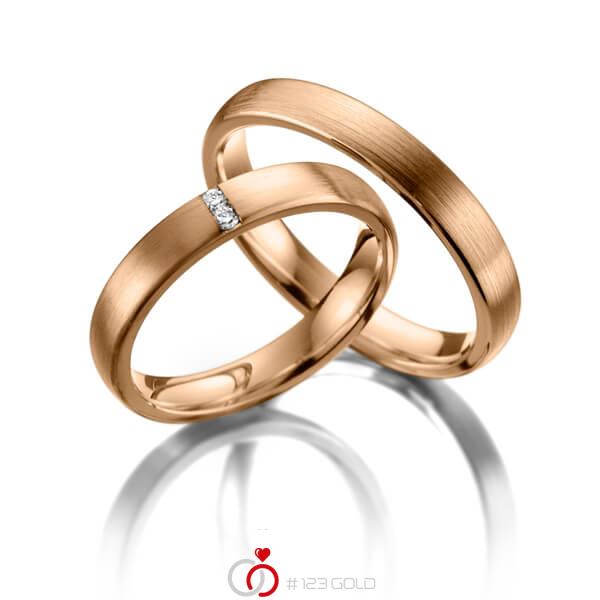 Paar klassische Trauringe/Eheringe in Rotgold 375 mit zus. 0,03 ct. Brillant tw, si - NP-1155-3 Paar klassische Trauringe/Eheringe in Rotgold 375 mit zus. 0,03 ct. Brillant tw, si - NP-1155-3