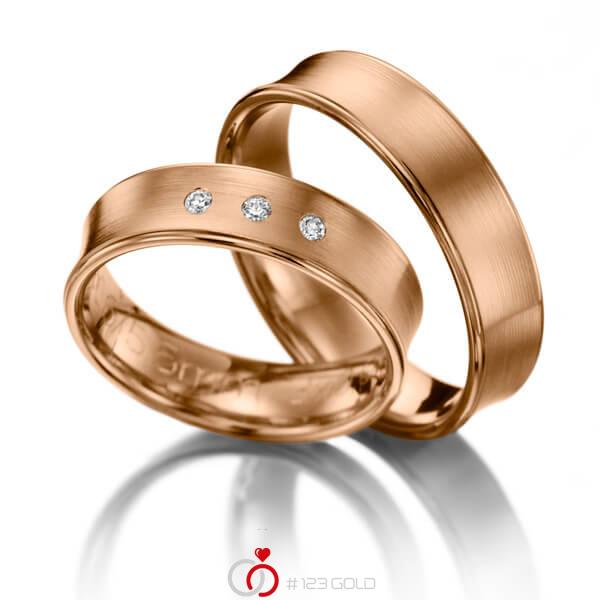 Paar klassische Trauringe/Eheringe in Rotgold 375 mit zus. 0,06 ct. Brillant tw, si - NP-1009-6 Paar klassische Trauringe/Eheringe in Rotgold 375 mit zus. 0,06 ct. Brillant tw, si - NP-1009-6
