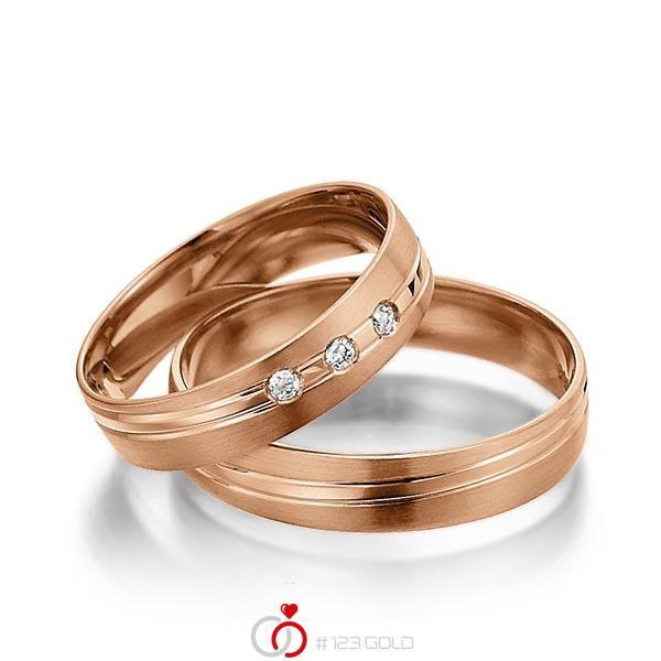Paar klassische Trauringe/Eheringe in Rotgold 375 mit zus. 0,06 ct. Brillant tw, si - NP-1190-4 Paar klassische Trauringe/Eheringe in Rotgold 375 mit zus. 0,06 ct. Brillant tw, si - NP-1190-4