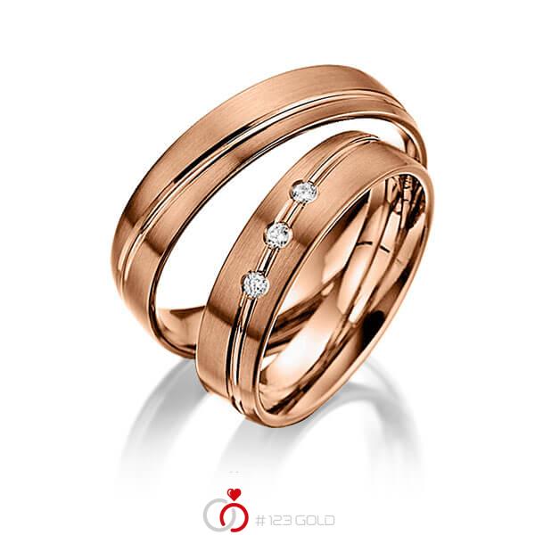 Paar klassische Trauringe/Eheringe in Rotgold 375 mit zus. 0,06 ct. Brillant tw, si von Steinberg - Q-1394-5 Paar klassische Trauringe/Eheringe in Rotgold 375 mit zus. 0,06 ct. Brillant tw, si von Steinberg - Q-1394-5