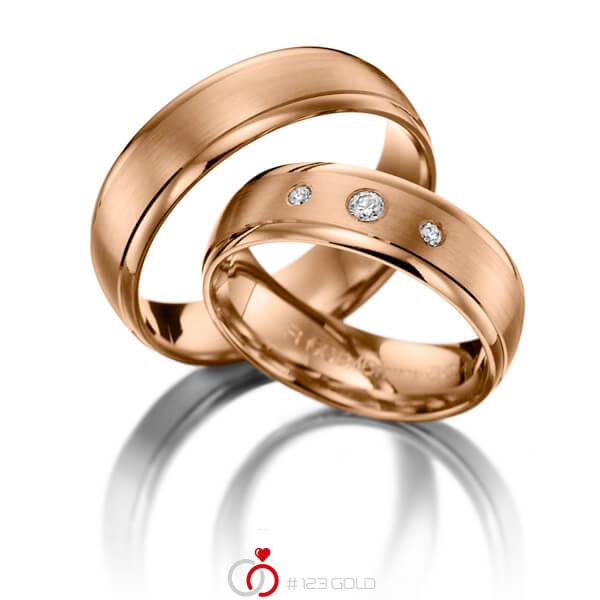 Paar klassische Trauringe/Eheringe in Rotgold 375 mit zus. 0,08 ct. Brillant tw, si - NP-1010-6 Paar klassische Trauringe/Eheringe in Rotgold 375 mit zus. 0,08 ct. Brillant tw, si - NP-1010-6