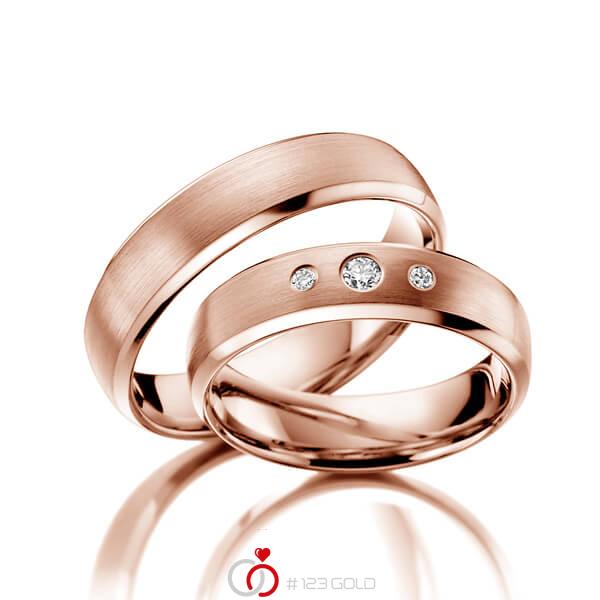 Paar klassische Trauringe/Eheringe in Rotgold 375 mit zus. 0,08 ct. Brillant tw, si - NP-1035-7 Paar klassische Trauringe/Eheringe in Rotgold 375 mit zus. 0,08 ct. Brillant tw, si - NP-1035-7