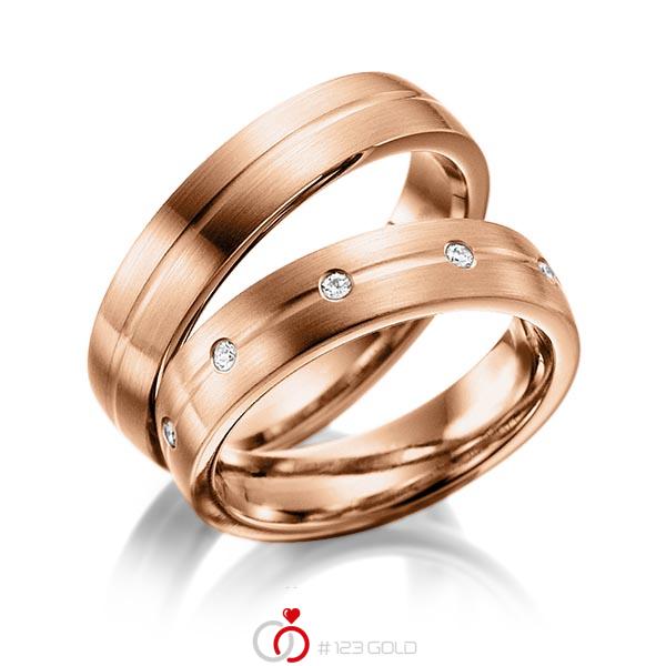 Paar klassische Trauringe/Eheringe in Rotgold 375 mit zus. 0,2 ct. Brillant tw, si von Steinberg - Q-1230-7 Paar klassische Trauringe/Eheringe in Rotgold 375 mit zus. 0,2 ct. Brillant tw, si von Steinberg - Q-1230-7