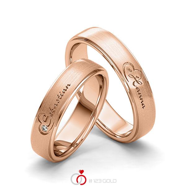Paar klassische Trauringe/Eheringe in Rotgold 585 Herz mit zus. 0,01 ct. Brillant tw, si von 123gold - Y-1415-15 Paar klassische Trauringe/Eheringe in Rotgold 585 Herz mit zus. 0,01 ct. Brillant tw, si von 123gold - Y-1415-15