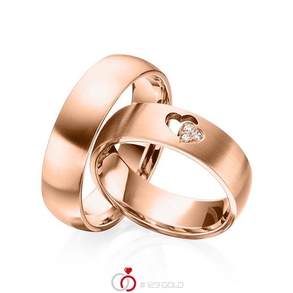 Paar klassische Trauringe/Eheringe in Rotgold 585 Herz mit zus. 0,03 ct. Brillant tw, si von 123gold - Y-1341-4 Paar klassische Trauringe/Eheringe in Rotgold 585 Herz mit zus. 0,03 ct. Brillant tw, si von 123gold - Y-1341-4