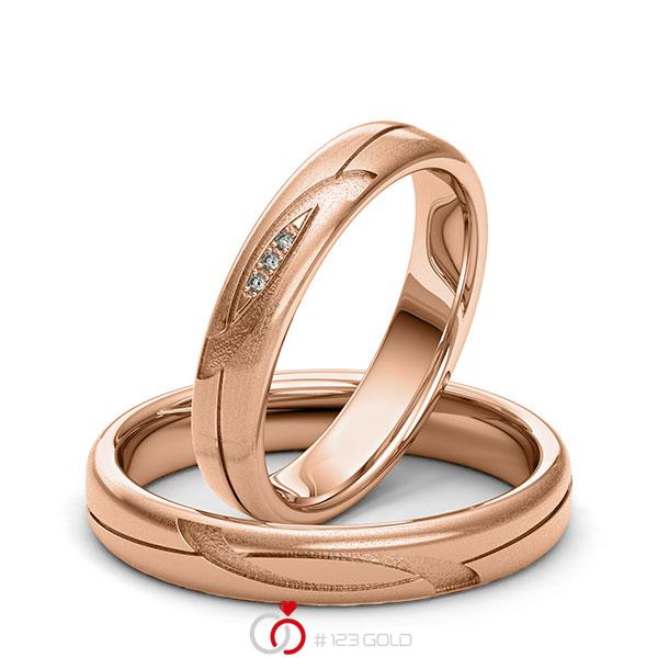 Paar klassische Trauringe/Eheringe in Rotgold 585 Laser Struktur mit zus. 0,015 ct. Brillant tw, si von 123gold - Y-1403-4 Paar klassische Trauringe/Eheringe in Rotgold 585 Laser Struktur mit zus. 0,015 ct. Brillant tw, si von 123gold - Y-1403-4