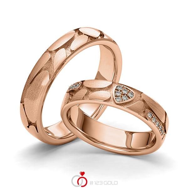 Paar klassische Trauringe/Eheringe in Rotgold 585 Laser Struktur mit zus. 0,07 ct. Brillant tw, si von 123gold - Y-1407-4 Paar klassische Trauringe/Eheringe in Rotgold 585 Laser Struktur mit zus. 0,07 ct. Brillant tw, si von 123gold - Y-1407-4