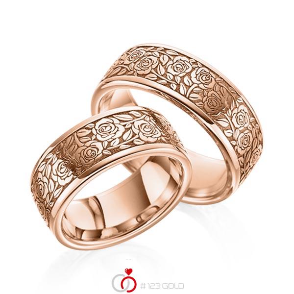 Paar klassische Trauringe/Eheringe in Rotgold 585 Laser Struktur von 123gold - Y-1381-5 Paar klassische Trauringe/Eheringe in Rotgold 585 Laser Struktur von 123gold - Y-1381-5