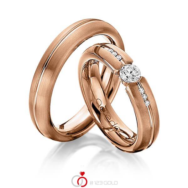 Paar klassische Trauringe/Eheringe in Rotgold 585 mit 0,3 ct. + zus. 0,048 ct. Brillant tw, vs tw, si von acredo - A-1122-12 Paar klassische Trauringe/Eheringe in Rotgold 585 mit 0,3 ct. + zus. 0,048 ct. Brillant tw, vs tw, si von acredo - A-1122-12