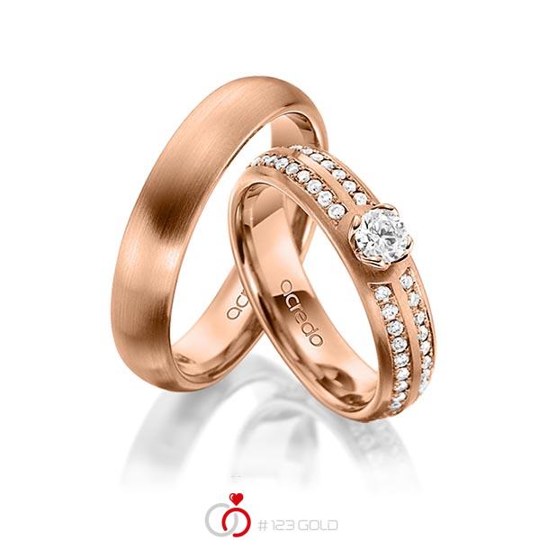 Paar klassische Trauringe/Eheringe in Rotgold 585 mit 0,3 ct. + zus. 0,672 ct. Brillant tw, vs von acredo - A-1537-5 Paar klassische Trauringe/Eheringe in Rotgold 585 mit 0,3 ct. + zus. 0,672 ct. Brillant tw, vs von acredo - A-1537-5