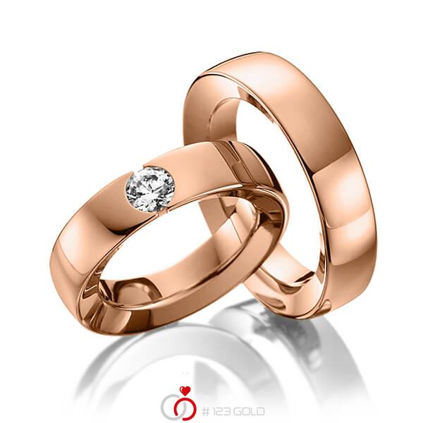 Paar klassische Trauringe/Eheringe in Rotgold 585 mit 0,5 ct. Brillant tw, si von 123gold - Y-1267-6 Paar klassische Trauringe/Eheringe in Rotgold 585 mit 0,5 ct. Brillant tw, si von 123gold - Y-1267-6